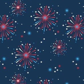 Happy 2023 - Happy new year celebration fireworks and stars party night navy blue red usa