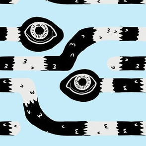 Black and White Snakes on Baby Blue