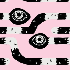 Black and White Snakes on Baby Pink