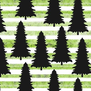 Goth Christmas Trees on Green Stripes