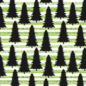 Goth Christmas Trees on Green Stripes small scale