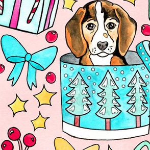 Beagles, Boxes & Bows on Bubblegum Pink - Large