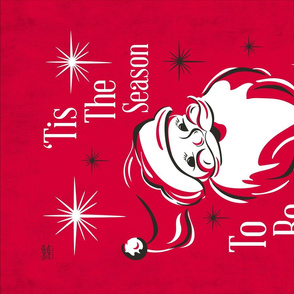 'Tis The Season Retro Santa Christmas Tea Towel - Red and White