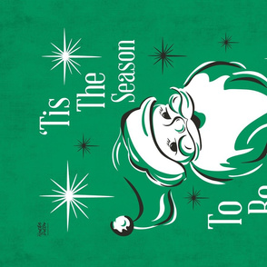'Tis The Season Retro Santa Christmas Tea Towel - Green and White