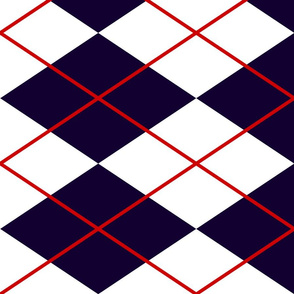 navy white argyle with red lines