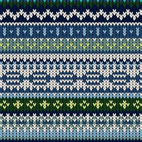 multi fairisle in blues/greens