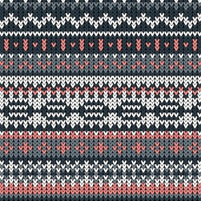 multi fairisle in greys/coral