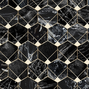textured hexagons - black
