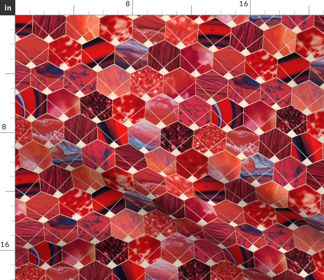 textured hexagons - red - 12 in
