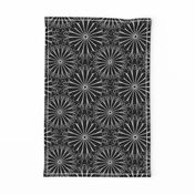 Dramatic black and white, theatrical, male pattern, statement, dark, mourning, chamomile, black flowers, geometric 