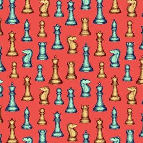 One-Way Chess Pieces (Coral Palette) – Small Scale