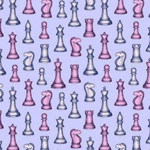 One-Way Chess Pieces (Periwinkle Palette) – Small Scale