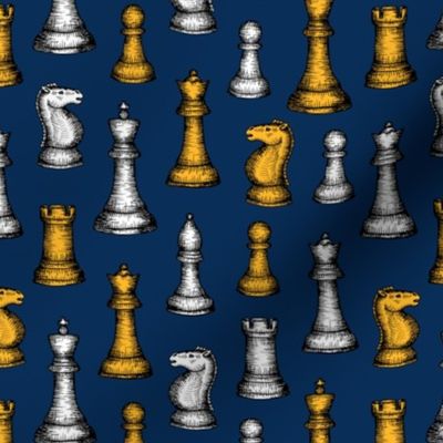 One-Way Chess Pieces (Navy Palette) – Medium Scale