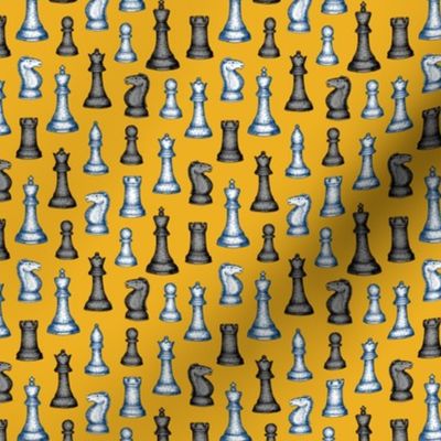 One-Way Chess Pieces (Mustard Palette) – Small Scale