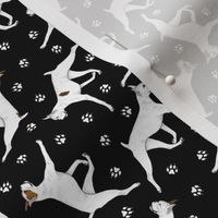 Tiny Trotting White Boxers and paw prints - black