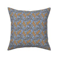 Tiny Trotting Australian Cattle Dogs and paw prints - faux denim