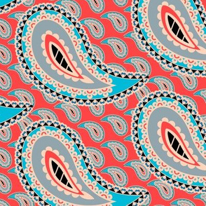 Paisley Pattern, Indian, Paisley, Oriental Pattern, Indian Paisley, Indian Pattern, Red, Turquoise, Bright Paisley, Bohemian Pattern, Red Paisley, Bohemian, Summer Paisley