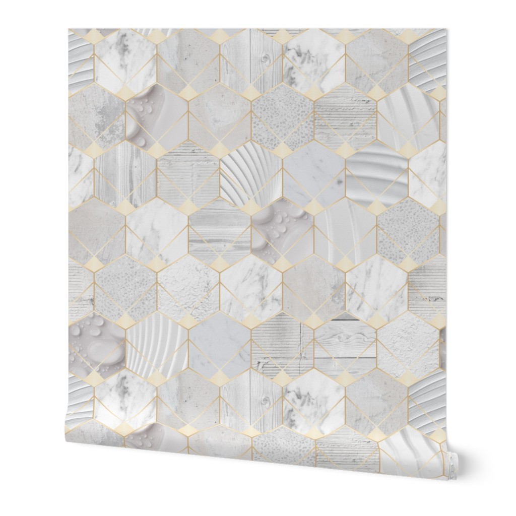 textured hexagons - white - large scale