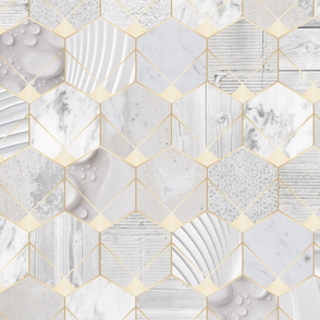 textured hexagons - white - large scale