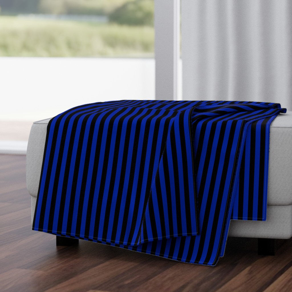 Imperial Blue Awning Stripe Pattern Vertical in Black