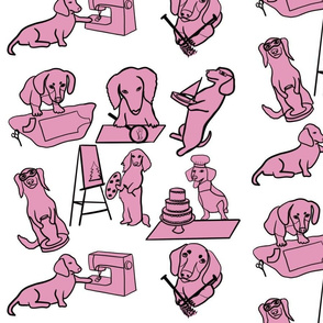 Crafty Dachshunds Pink & White