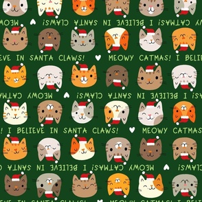 xmas cats in hats in dark green (large)