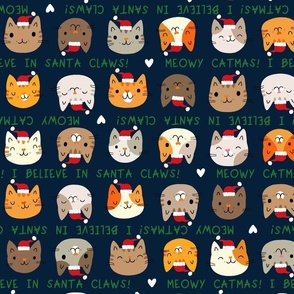 xmas cats in hats in navy (large)