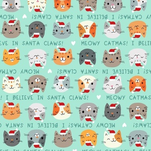 xmas cats in hats in aqua (large)