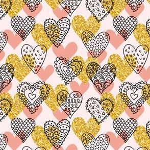 Doodle hearts - gold pink
