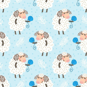 Cute sheeps with blue yarn