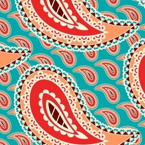 Paisley Pattern, red Paisley, Bohemian, Bohemian Pattern, Turquoise red, bright design, Indian Paisley, exotic Pattern, Bohemian design, Large Scale Paisley, Hot, Red, Turquoise.