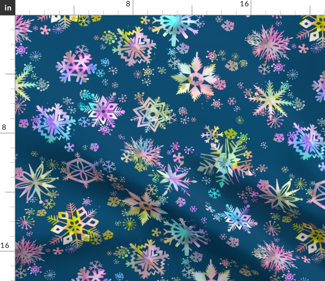 Winter Snowflakes Multicolor Blue Fabric