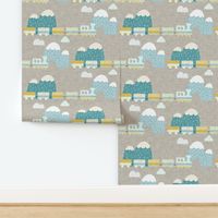 Cute Cars Train Quilt Beige