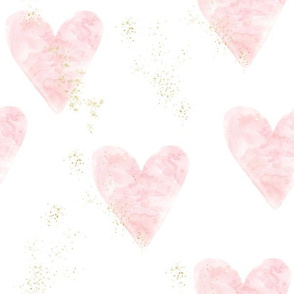 4.5" pink watercolor hearts and gold dust glitter hearts