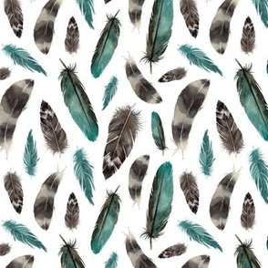 watercolor gray and mint feathers