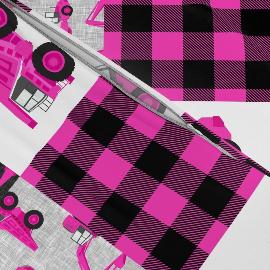 Construction Nursery Wholecloth - fuchsia and black plaid -  C20BS