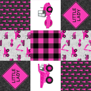 Little Lady - Construction Nursery Wholecloth - fuchsia and black plaid (90)- C20BS