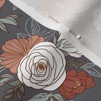 Small Scale / Pastel Rose Garden / Stone Grey Background 