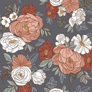 Small Scale / Pastel Rose Garden / Stone Grey Background 