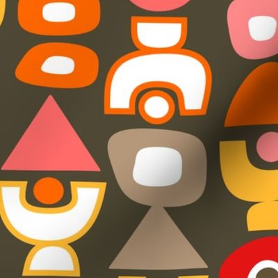 Mid Century Modern Retro Shapes // Dark Brown, Coral, Pink, Orange, Red, Yellow, Taupe, White // V2