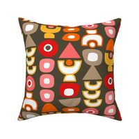 Mid Century Modern Retro Shapes // Dark Brown, Coral, Pink, Orange, Red, Yellow, Taupe, White // V2