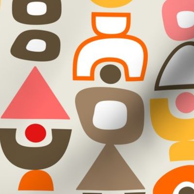 Mid Century Modern Retro Shapes // Khaki Tan, Dark Brown, Coral, Pink, Orange, Red, Yellow, Taupe, White