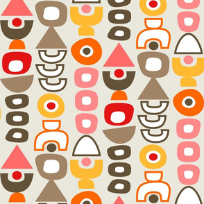 Mid Century Modern Retro Shapes // Khaki Tan, Dark Brown, Coral, Pink, Orange, Red, Yellow, Taupe, White
