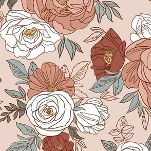 Large Scale / Pastel Rose Garden / Blush Background