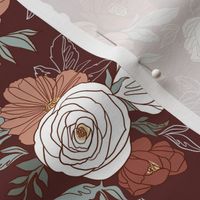 Small Scale / Pastel Rose Garden / Burgundy Background 