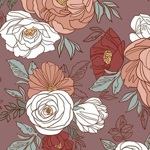 Large Scale / Pastel Rose Garden / Mauve Background 