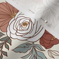 Large Scale / Pastel Rose Garden / Off White Background