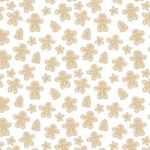 Little Christmas cookies and gingerbread men soft pastel sand ginger beige on white