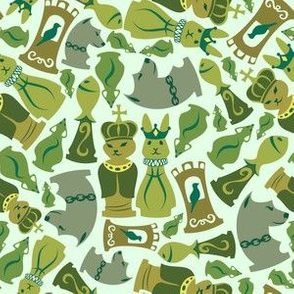 Chess Pets:  Retro Green with Mint Background