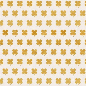  four leaf clovers - luck - st patricks day shamrocks - gold on cream - LAD20